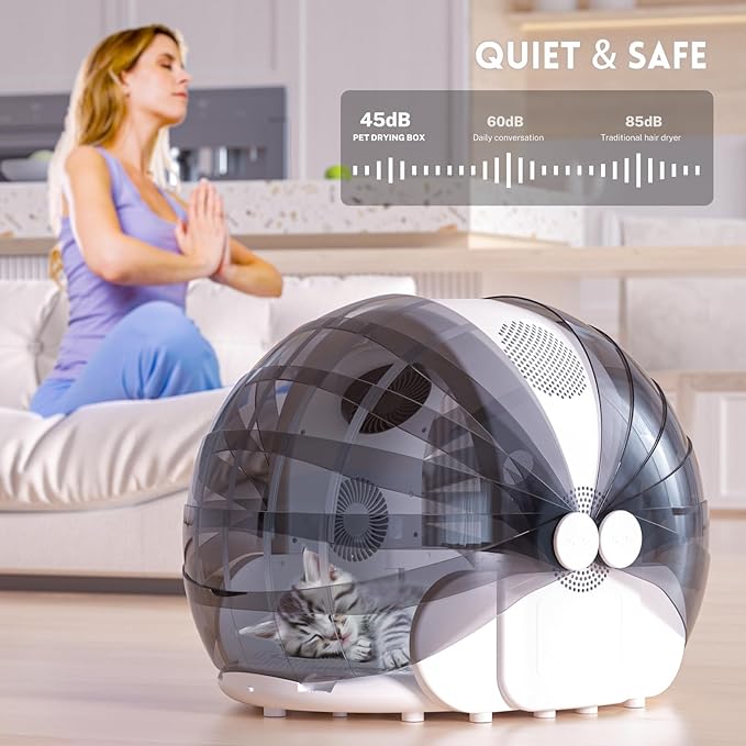 Foldable Automatic Pet Dryer Box for Cats and Small Dogs,Ultra Quiet Cat Hair Dryer with 8 High Velocity Fans 360 Drying Temperature Control 4-Speed Settings Timer Smart Pet Drying Box