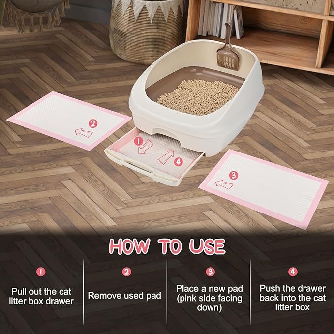 100 Count Cat Litter Pads for Tidy Cats Breeze Litter System 16.9 x 11.4 Inch Lavender Scented Cat Pad Refills Super Absorbent Quick-Dry Pee Pads for Cats (Pink)