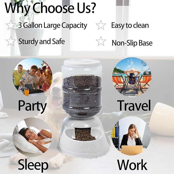 Automatic Dog & Cat Feeder Station - Gravity Food Dispenser for Large Dogs & Travel Supply