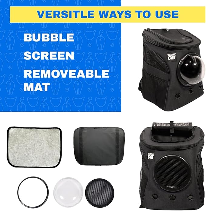 Fat Cat Backpack Carrier - Airline Approved Cat Carrier with Space Capsule Bubble for for Small Cats, Kitten - Premium Charcoal Cat Carrier Backpack for Outdoor, Travel, Hiking, Pet Supplies