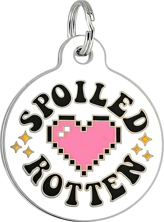Bad Tags Personalized Dog & Cat ID Tags - Choose from 25+ Tag Designs - Free 5 Lines Custom Engraved - Unique, Cute, Funny, Sassy Pet Tag (Spoiled Rotten, Small (1 inch))