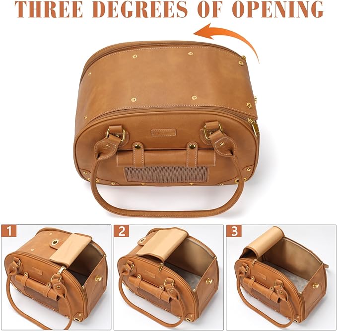 PetsHome Dog Carrier Purse, Pet Carrier, Foldable Waterproof Premium PU Leather Pet Travel Portable Bag Carrier for Cat and Small Dog Home & Outdoor Small Brown