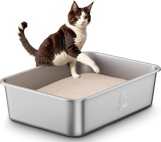 Stainless Steel Litter Box, Large Cat Litter Box with High Sides, Odor-Free, Non-Stick, Easy to Clean, 19.5"×13.6"×5.9", Ideal for Medium to Large Cats, Litter Tray
