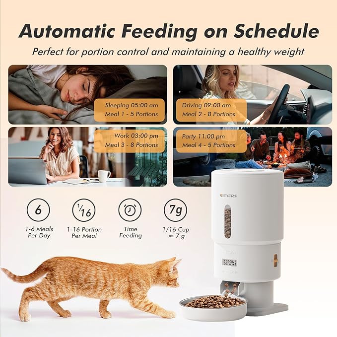 Automatic Cat Feeder - 5L Anti-Clog Cat Food Dispenser Keeps Dry Food Fresh, 10s Voice, 1-6 Meals/Day, Programmable Portions, 180-Day Battery Life, Easy to Clean Auto Pet Feeder for Multi Cats & Dogs