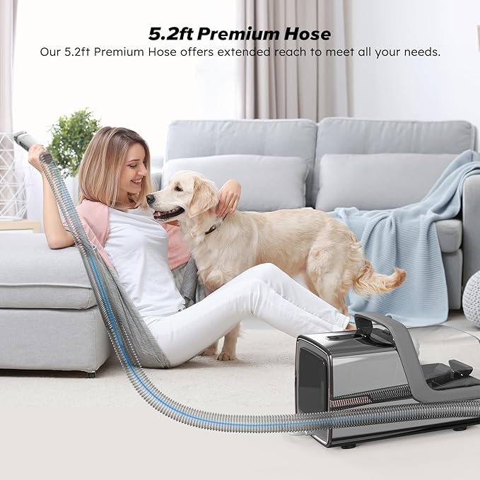 Dog Grooming Kit, Multi-Functional Hair Trimmer & Vacuum, 15KPa Powerful Suction, Stainless Steel, Low Noise, Adjustable Settings, Easy to Clean, Includes Clippers, Brush, Nail Trimmer