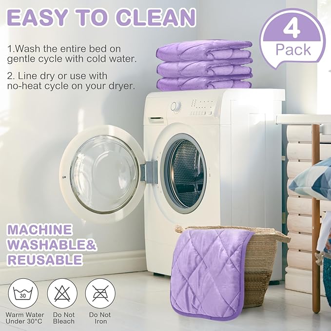 4 Pack Self Heating Cat Pad Self Warming Dog Mat Reflects Body Heat Extra Warm Thermal Pet Pad Washable Dog Cat Bed Crate Bed Mat Blanket(16 x 20 Inch,Purple)