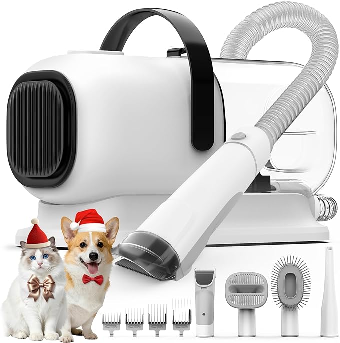 Dog Grooming Vacuum, All-in-One Pet Grooming Kit with Hair Clipper & Shedding Brush, Low Noise 12,000Pa Dog Hair Remover Vacuum, Pet Groomer Set with Cleaning Brushes, PG01