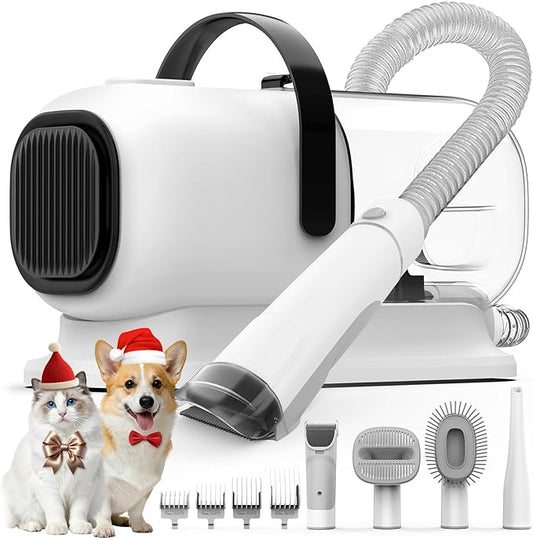 Dog Grooming Vacuum, All-in-One Pet Grooming Kit with Hair Clipper & Shedding Brush, Low Noise 12,000Pa Dog Hair Remover Vacuum, Pet Groomer Set with Cleaning Brushes, PG01