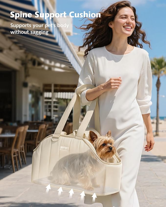 Pecute Dog Purse Carrier, Lightweight Dog Carriers for Small Dogs with Large Pockets, Dog Soft-Sided Carriers up to 9lbs, Pet Carrier for Puppy Cat Rabbit, Suitable for Travel, Subway, Cream