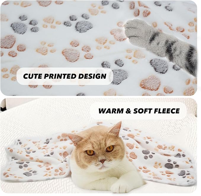 1 Pack 3 Puppy Dog Blankets Super Soft Warm Sleep Mat Fluffy Premium Fleece Pet Blanket Flannel Throw for Dog Puppy Cat - White Paw Print Large(40"x30")