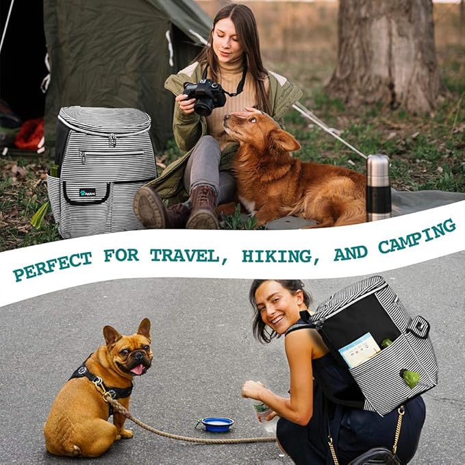 PetAmi Dog Travel Bag Backpack, Airline Approved Dog Bags for Traveling, Puppy Diaper Bag Supplies, Pet Camping Essentials Hiking Accessories Gift, Food Container, Collapsible Bowls, Stripe Black