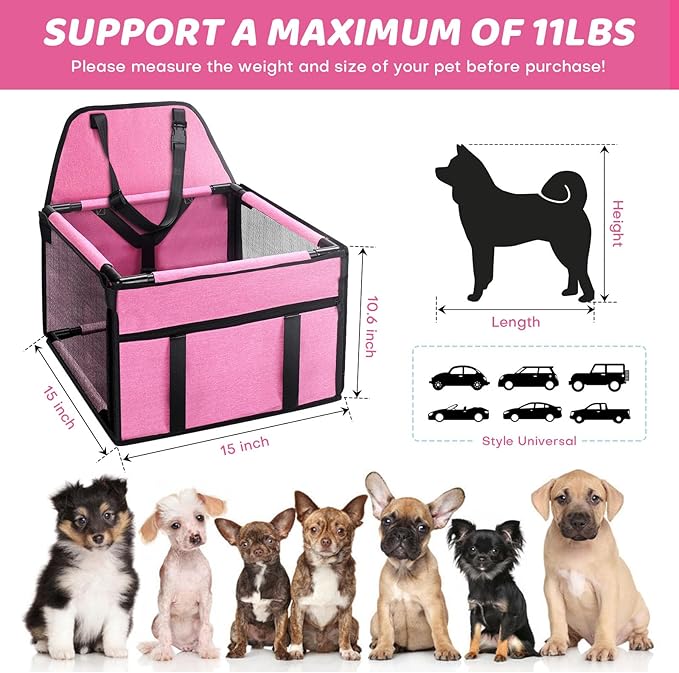 Small Dog Car Seats for Small Dogs,Portable Puppy/Pet Car Booster Seat with Clip-On Leash and Mesh Window for Small Pet Up to 11 lbs