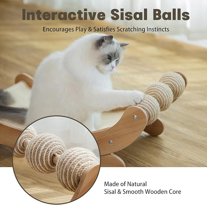 Cat Scratcher with Sisal Ball, Durable Cat Beds with Hammock for Indoor Cats, 3 in 1 Modern Cat Scratch Pad Lounger & Sleep & Scratch, Furniture Protector, Sisal Mat & 3 Play Balls