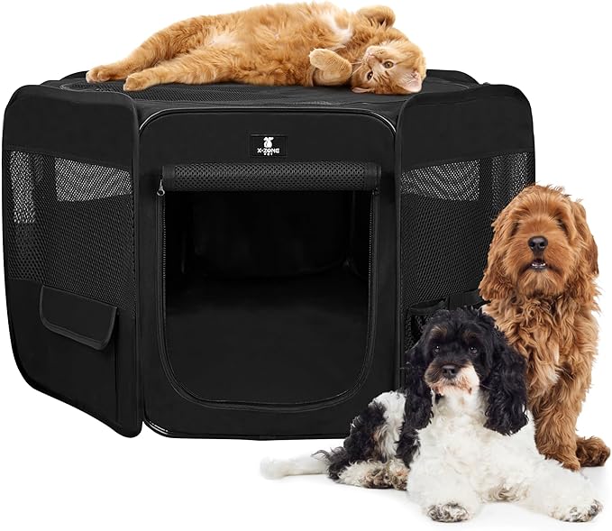 X-ZONE PET Dog Playpen Portable Pet Play Pens for Puppies, Cat, Rabbit, Chicks, Foldable Exercise Play Tent Kennel Crate, Indoor/Outdoor Travel Camping Black X-Large