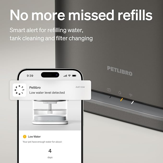 PETLIBRO Upgrade Cat Water Fountain Stainless Steel Tray, Dockstream 2 Cat Fountain Indoor, 3L/101oz Auto Cat Fountains for Drinking, App Monitoring Pet Water Fountain Dog, 5G WiFi Cat Water Dispenser