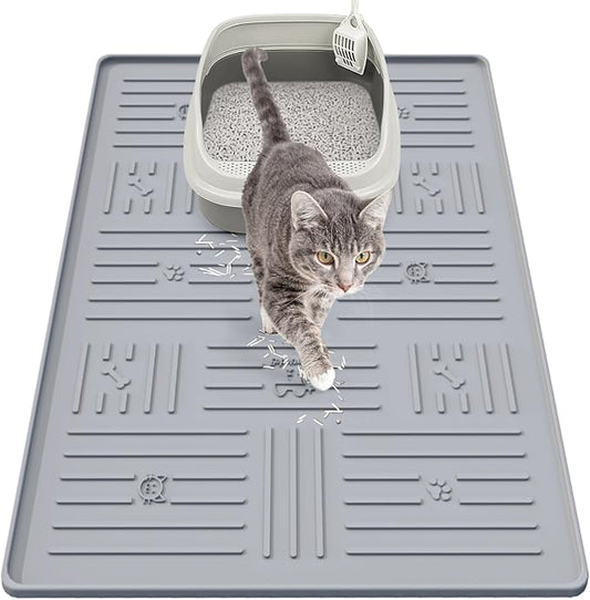 Large Silicone Cat Litter Mat, 34.3" X 24.8" Litter Trapping Mat, Soft and Waterproof Cat Litter Box Mats for Floor-Dark Grey