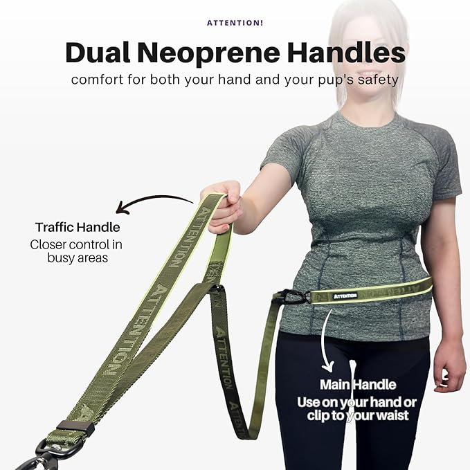 Heavy Duty Tactical Dog Leash for Medium and Large Dogs, 6 in 1 Hands Free Leash for Training, 4-7.5FT Long Dog Leash, Waist Leash for Dog Walking, Green (Moss Green)