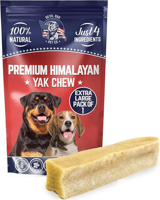 Devil Dog Pet Co. Himalayan Yak Cheese Dog Chews, Extra Large - 1 Pack, 100% Natural & Healthy, Lactose-Free, Long-Lasting Dog Treats, Premium Yak Milk Chew Bones for Dogs