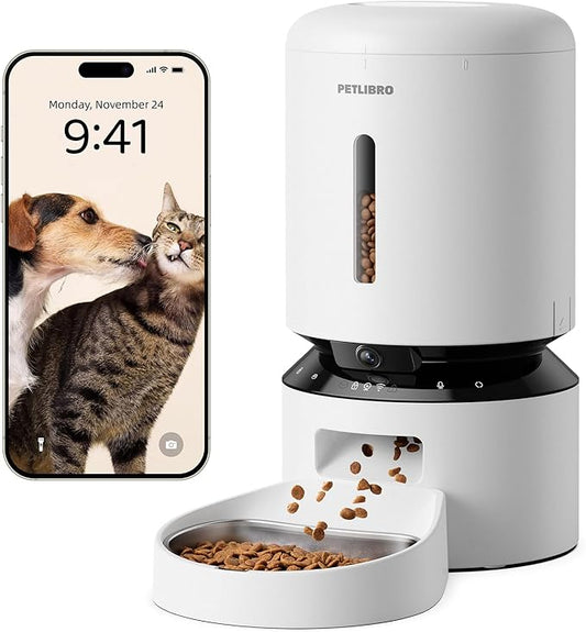 PETLIBRO Automatic Cat Feeder with Camera, 1080P HD Video with Night Vision, 5G WiFi Pet Feeder with 2-Way Audio, Low Food & Blockage Sensor, Motion & Sound Alerts for Cat & Dog Single Tray