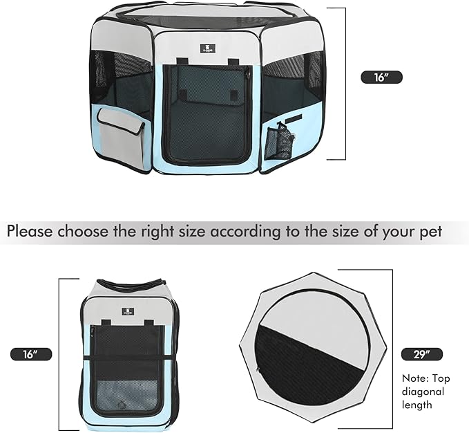 X-ZONE PET Dog Playpen Portable Pet Play Pens for Puppies, Cat, Rabbit, Chicks, Foldable Exercise Play Tent Kennel Crate, Indoor/Outdoor Travel Camping Blue Small