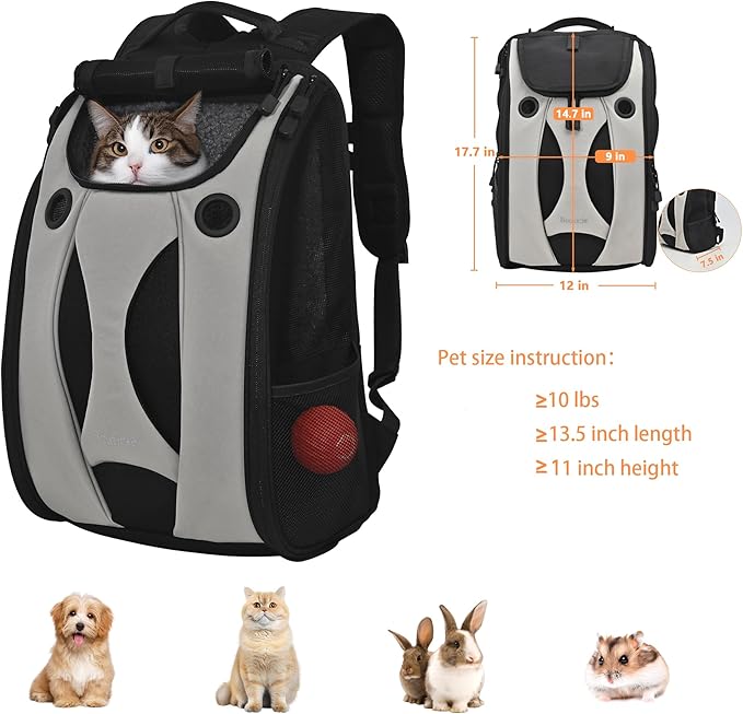Security Privacy Cat Carrier Backpack Kitten Carry Bag Chihuahua Puppy Weekend Travel Backpack Small Cat Overnight Carrier for Hamster/Cats/Rabbit Comfortable Travel Backpack for Small Pet