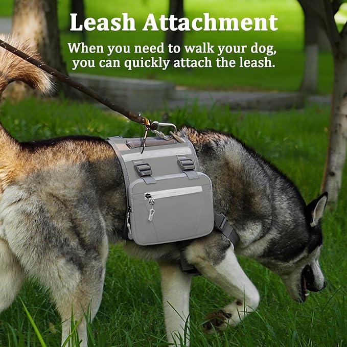 Dog Backpack - Large Dog Backpack Harness for Outdoor Adventures, Hiking Dog Backpacks with Adjustable Straps - Durable Dog Packs for Hiking, Comfortable Backpack for Dogs to Wear,Grey