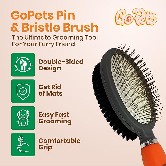 GoPets Pet Grooming Kit Bundle With 2 Sided Dematting Comb and Deshedding Rake + Double Sided Pin Brush and Bristle Brush for Dogs and Cats