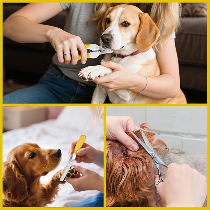 9 Piece Bath Grooming Kit for Pets - Dog Bath Brush Kit Slicker Hair Brush Set with Pet Nail Clipper and File Comb for Shedding Bathing