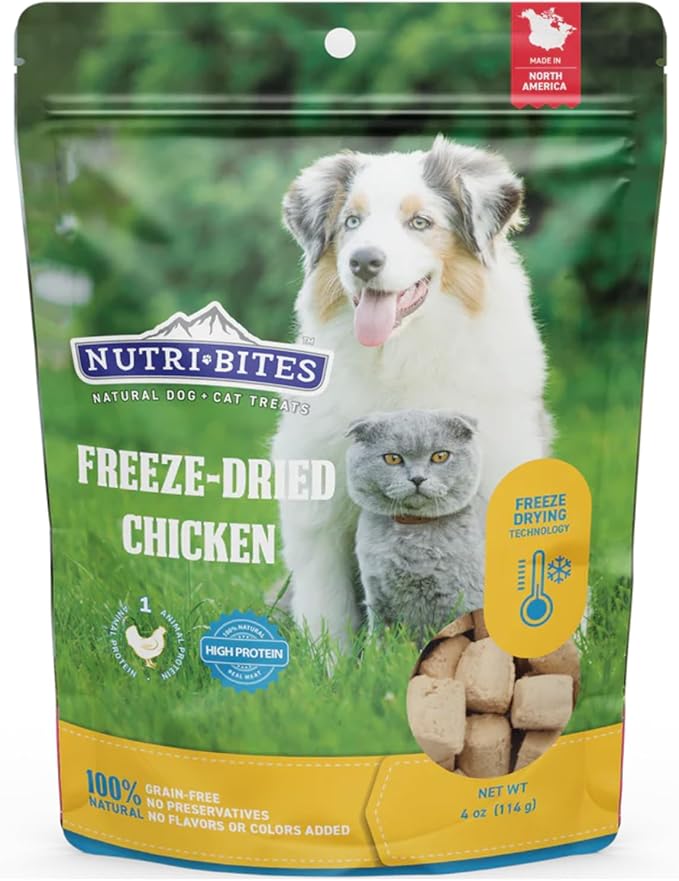 Nutri Bites Freeze Dried Chicken Dog & Cat Treats, 4 oz | Healthy Pet Training Treats or Food Topper | All Natural, 1 Single Animal Protein, High Protein