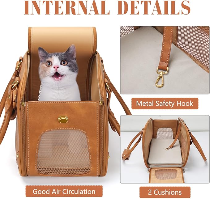 PetsHome Dog Carrier Purse, Pet Carrier, Foldable Waterproof Premium PU Leather Pet Travel Portable Bag Carrier for Cat and Small Dog Home & Outdoor Small Brown
