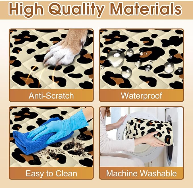 Waterproof Dog Car Seat Cover for Back Seat - Durable, Scratch Proof Pet Hammock with Nonslip Design & Storage Pockets, Fits Cars, SUVs, Trucks- S, Leopard/Black