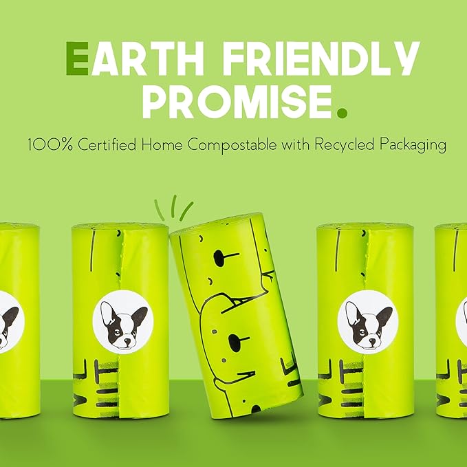 100% Certified Home Compostable Dog Poop Bags - 10% to Charity - ASTM D6400 & EN 13432 Compliant - 120 x Plant Based Compostable Poop Bags (8 Rolls)