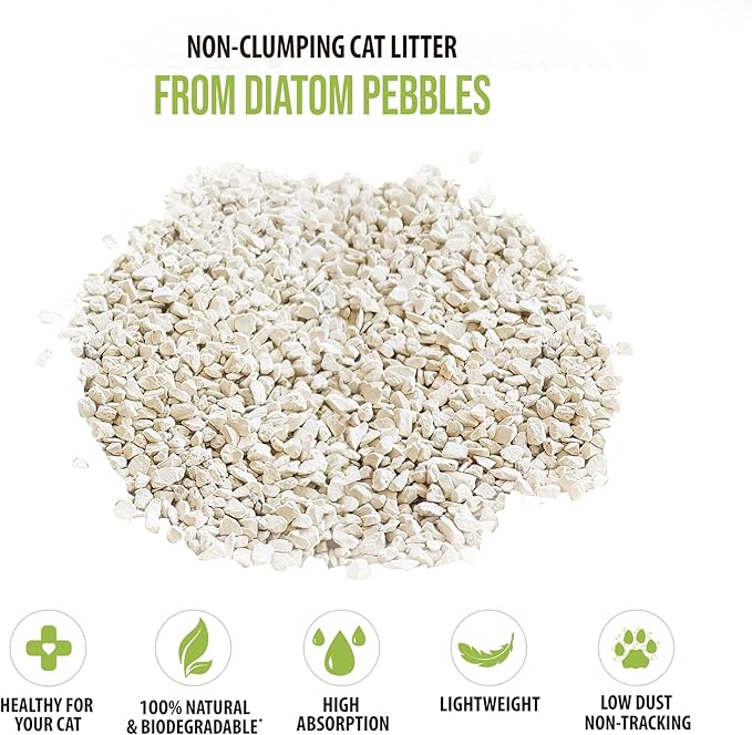 Skoon All Natural Cat Litter (1 Bag) - Fine Grain - Lightweight, Low Tracking, Non-Clumping Diatom Pebbles Absorb, Lock, and Seal Waste for Best Odor Control - Self-Cleaning Box Compatible