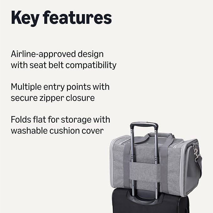 Amazon Basics Soft Cat & Dog Carrier with Adjustable Shoulder Strap, Airline-Approved, Foldable and Portable Design, Mesh Ventilation