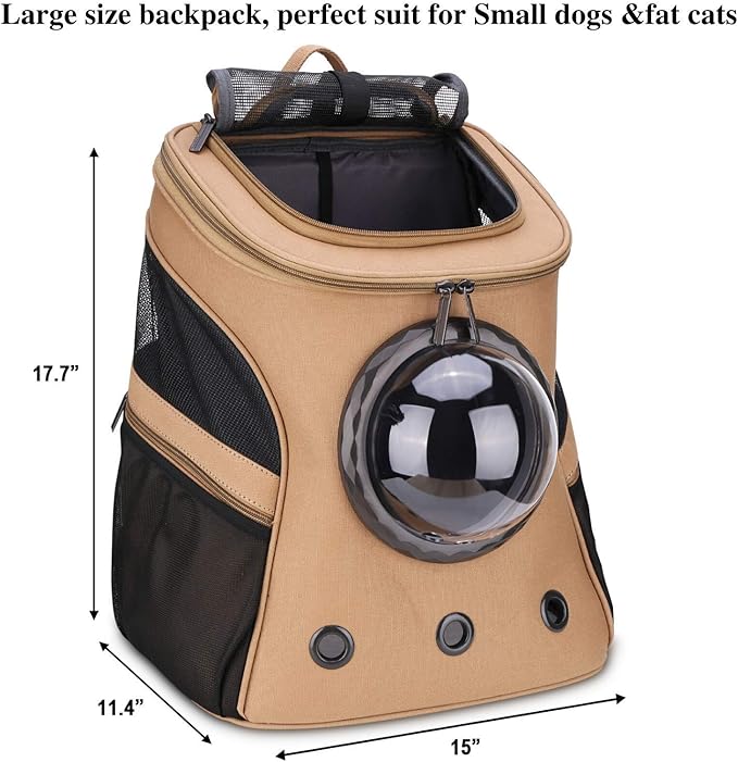 LOLLIMEOW Large Pet Carrier Backpack, Bubble Backpack Carrier for Fat Cats and Puppies,Airline-Approved(Khaki)
