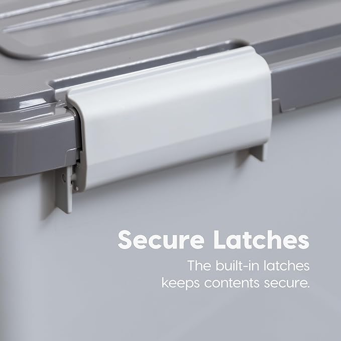 IRIS USA Stackable Dog Food Storage Container with 2 Cup Scoop, 4 Secure Latches, Fits up to 30 lbs, Pet Dry Food Bin, Gasket Seal Lid, BPA Free, Stackable, Easy Measure, Gray/Dark Gray