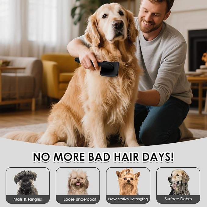 Large Slicker Brush for Dogs – 3pc Grooming Kit with Undercoat Rake & Comb, Deshedding Pin Brush for Mats & Shedding on Long-Haired & Double-Coated Dogs, Cats, Poodles & Goldendoodle, Black