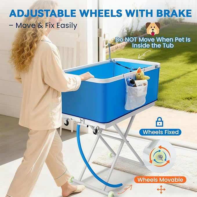 Portable Dog Bathtub, Effortlessly Adjust Height, Elevated Foldable Wash Station for Bathing Shower Grooming, Indoor & Outdoor, for Medium to Large Size Dogs