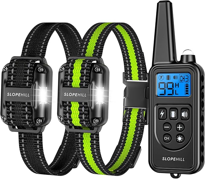 Dog Training Collar with Remote, 4200FT Electronic Dog Shock Collar with Beep, Vibration, Shock, Light and No Shock Mode, Electric Training Collar Set for Small Medium Large Dogs (Black Green)