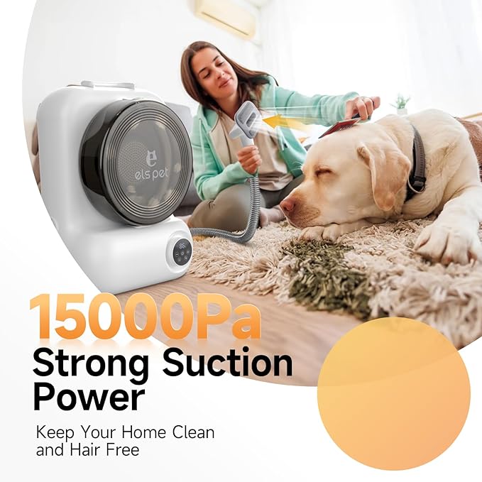 ELS PET Dog Grooming Vacuum & Dryer Kit, 15000Pa Pet Vacuum for Shedding, 2.5L Dust Cup for Dog Grooming Kit, 3 Suction Modes for Dogs and Cats
