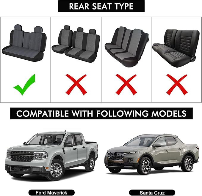 sportuli Dog Car Seat Cover Replce for Ford Maverick/Hyundai Santa Cruz, 600D Oxford Cloth Heavy Duty Waterproof Non Slip Pet Truck Back Bench Seat Cover