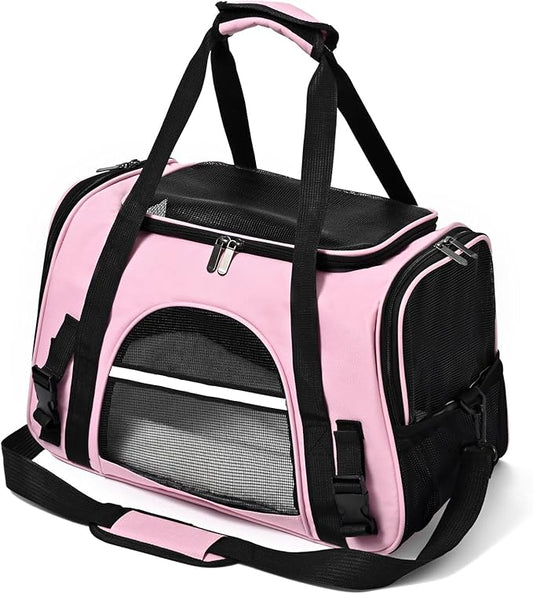 Dog Cat Carrier Soft for Small Pet Up to 16 Lbs TSA Airline Approved Travel Carrier Collapsible Puppy Car Mesh Bag 17.5 * 10.2 * 11.4 inch - Pink