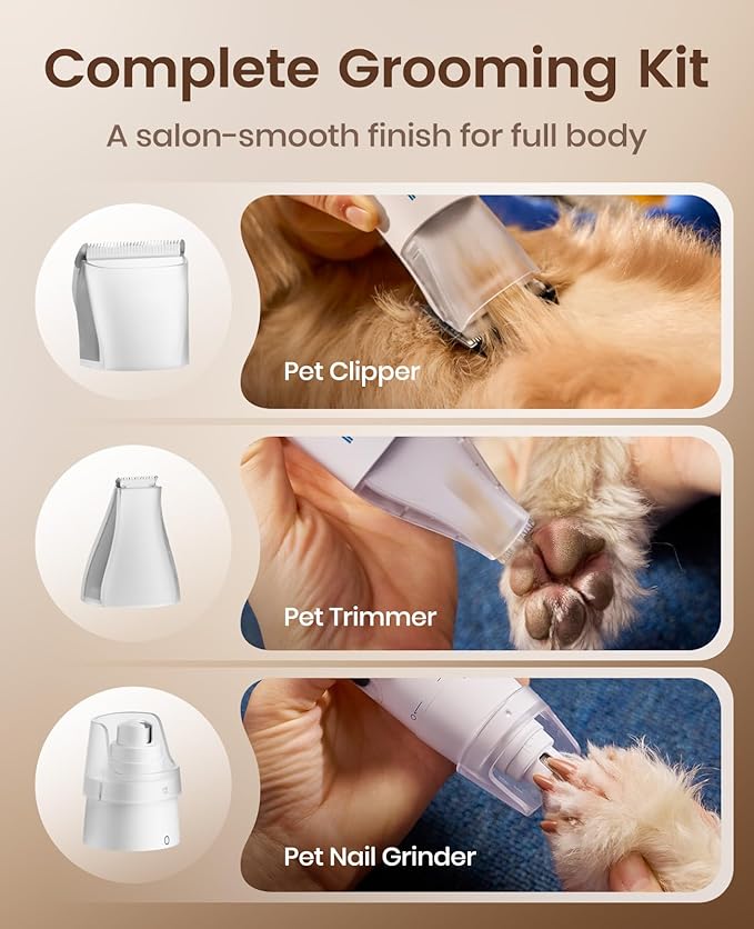 oneisall Dog Grooming Vacuum, 15000Pa Pet Vacuum Kit Shedding 99% Pet Hair, Dog Grooming Clippers with Trimmer Nail Grinder, ≤ 59dB Quiet Brush with 6 Tools, 2L Canister for Home Cleaning,Cozy SE 2