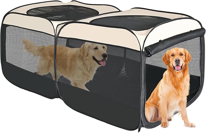 2-in-1 Dog Playpen 73.5''Pop Up Cat Pet Playpen, Assembly-Free Indoor Outdoor Kitten Enclosure, Kitten Pen Cat Cage Portable Puppy Tent Crates Kennel for Small Animals(No Divider, Unified Space)