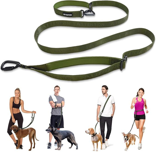 Heavy Duty Tactical Dog Leash for Medium and Large Dogs, 6 in 1 Hands Free Leash for Training, 4-7.5FT Long Dog Leash, Waist Leash for Dog Walking, Green (Moss Green)