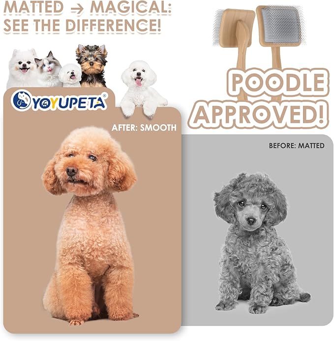 Large Slicker Brush for Dogs – 3pc Grooming Kit with Undercoat Rake & Comb, Deshedding Pin Brush for Mats & Shedding on Long-Haired & Double-Coated Dogs, Cats, Poodles & Goldendoodle, Oak