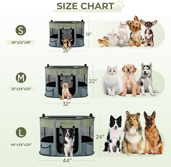 Foldable Dog Cat Playpen, Portable Dog Crate for Puppies, Cat, Puppy Play Pen for Indoors, Kennel Tent Crate for Indoor Outdoor Travel Camping Use with Carrying Case (Green, L)