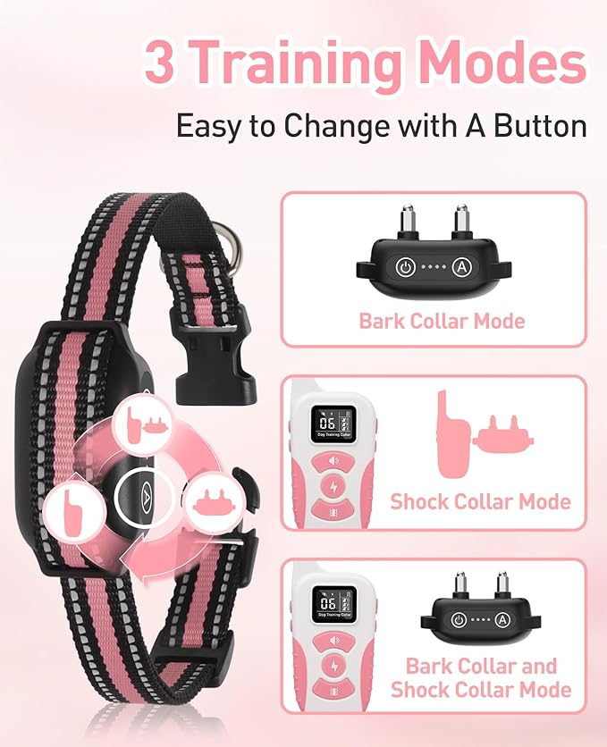 Dog Bark Collar with Remote, 2-in-1 Bark and Shock Collar Combo, 3300Ft Dog Training Collar - Auto Anti Bark/Beep/Vibration/Shock 4 Modes, IP67 Smart E-Collar with 5 Adjustable Levels of Sensitivity