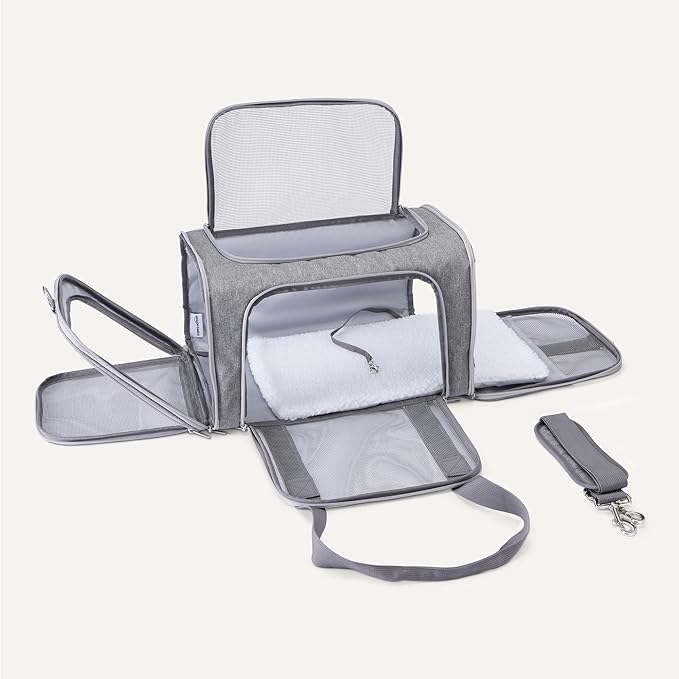 Amazon Basics Soft Cat & Dog Carrier with Adjustable Shoulder Strap, Airline-Approved, Foldable and Portable Design, Mesh Ventilation