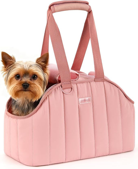 Pecute Dog Purse Carrier, Lightweight Dog Carriers for Small Dogs with Large Pockets, Dog Soft-Sided Carriers up to 9lbs, Pet Carrier for Puppy Cat Rabbit, Suitable for Travel, Subway, Pink